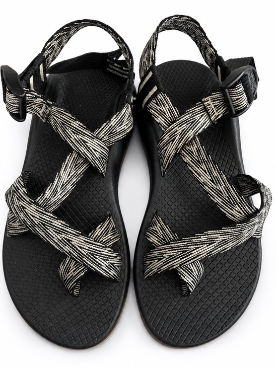 Chaco Shoes - Chaco Black Sandals with Cream Woven Straps-Women’s 7